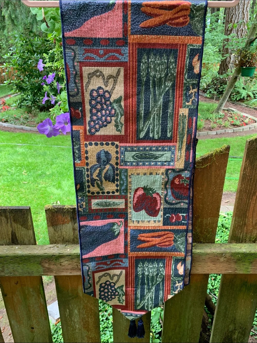 Vintage Patchwork Vineyard Tapestry Table Runner with Tassel